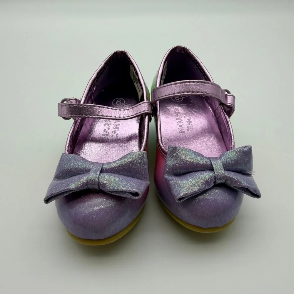 Harper Canyon Disney Kids Rainbow Ombre Glitter Mary Jane Bow Pumps Heels Size 6